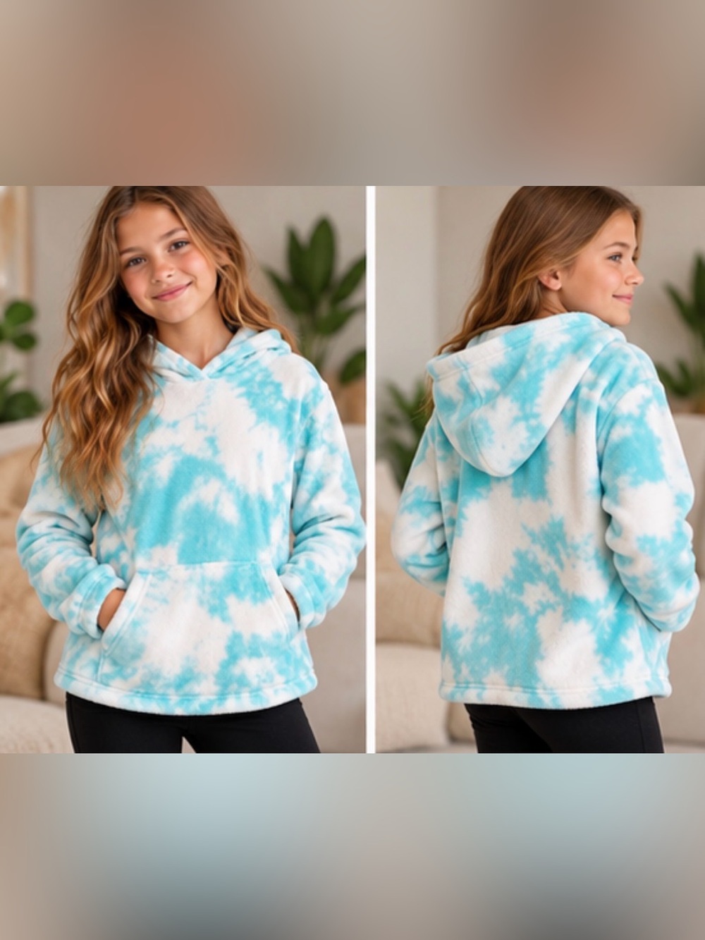 BCBG Girls Size 14 Aqua Blue Tie Dye Plush Fleece Hoodie